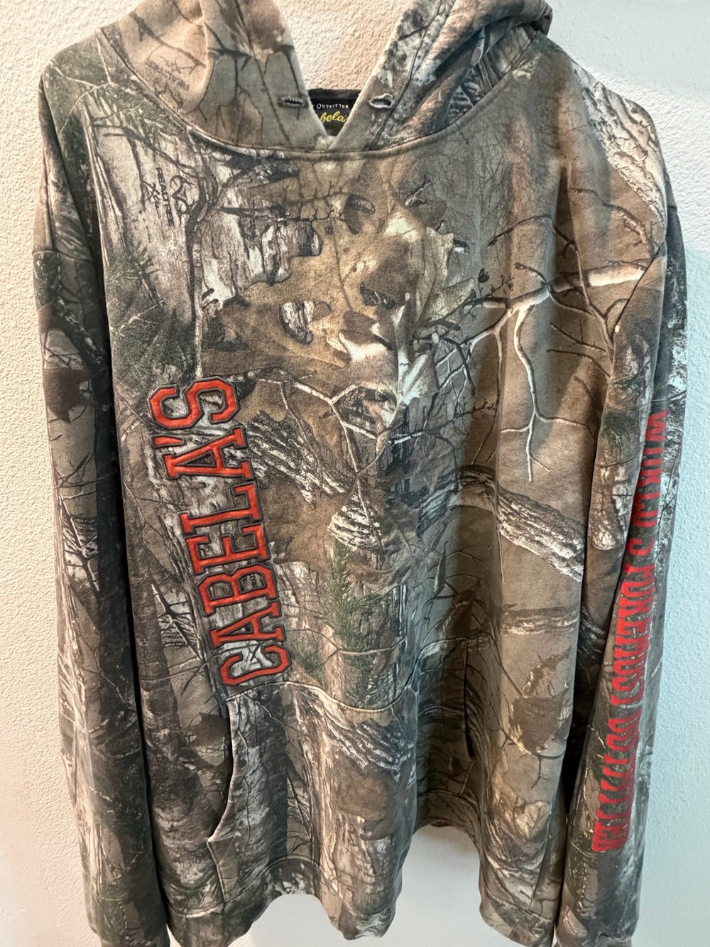 Cabela's Men's Realtree Camo Crewneck Hoodie with Red Logo